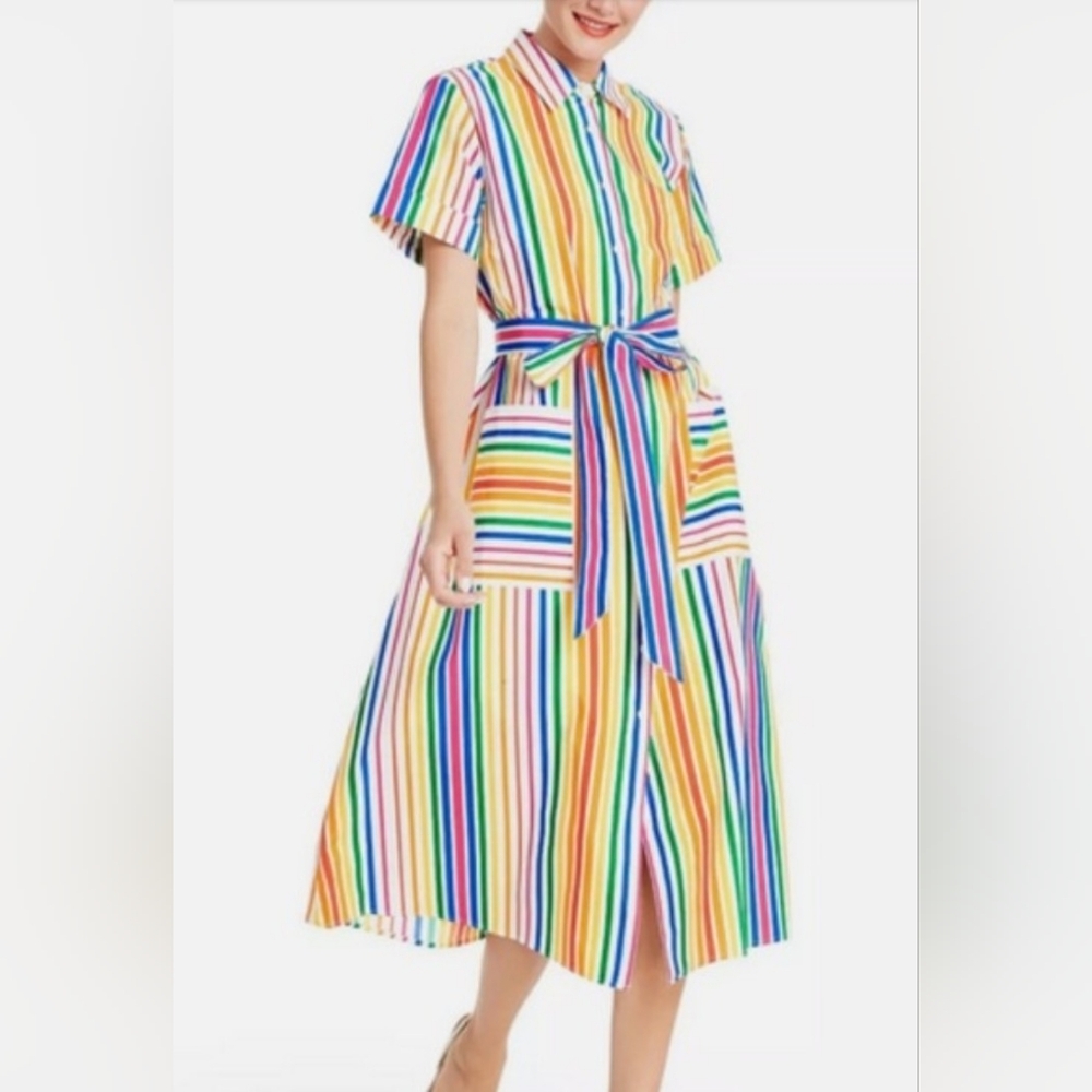 Christopher John Rogers X Target Rainbow Striped Belted Shirt Dress Size 6